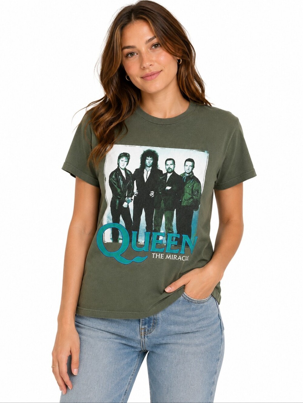 Queen Official Merch The Miracle Graphic T-Shirt Size M Olive Green Band Tee
